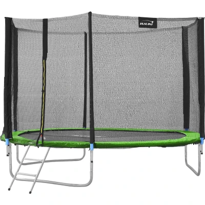 Afbeelding van Trampoline Ø305 cm met veiligheidsnet, ladder en gevoerde stokken Groen tot 150kg HAUKI