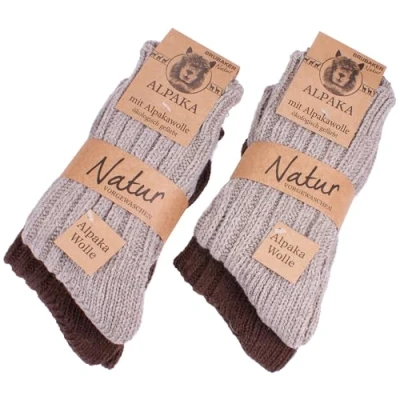 Afbeelding van BRUBAKER 4 Paar Sokken van Alpacawol Bruin Wollen Alpaca Warme Huissokken Thermosokken Wintersokken Maat 43 46