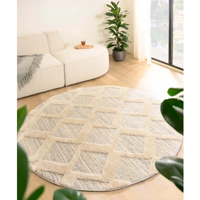 Afbeelding van Rond Vloerkleed Scandinavisch Fjord Dvale Grijs/crème 160 Cm