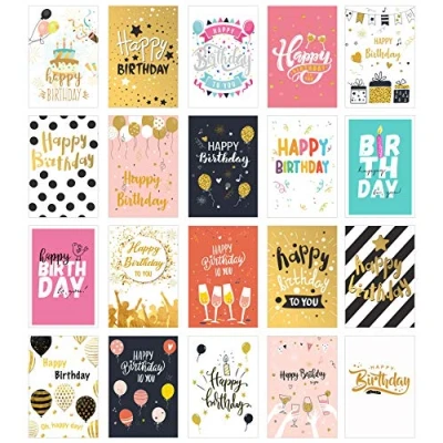 Afbeelding van Edition Seidel 20 stuks hoogwaardige verjaardagskaarten met envelop, voor mannen en vrouwen, Happy Birthday kaarten