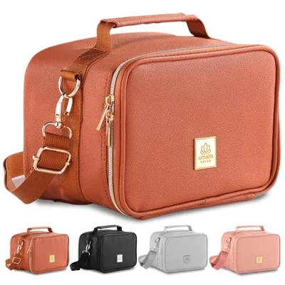 Afbeelding van Umami® Premium lunchtas volwassenenklein 4L, dames en heren voor werk Mini geïsoleerd gemaakt van veganistisch leer Opvouwbare lunchbox tas, kleine koeltas, geïsoleerde tas (Bruin)