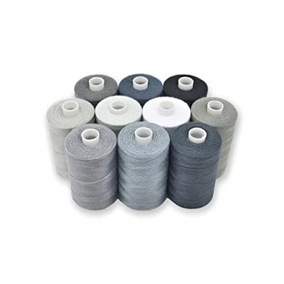 Afbeelding van 10 stuks grote spoelen grijs polyester naaigaren voor naaimachines, quilten en naaimachines grijstinten zwart wit 914 m per spoel
