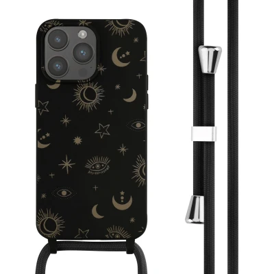 Afbeelding van iPhone 14 Pro Max hoesje met koord iMoshion Siliconen Zwart