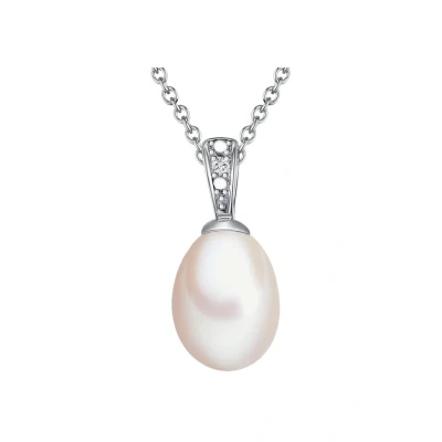 Afbeelding van LULU &amp; JANE Kette MIT ANHÄNGER Sterling Silber Diamant SÜSSWASSERZUCHTPERLE Weiss Diamanthalskette Ketting, Dames, Maat: 40,