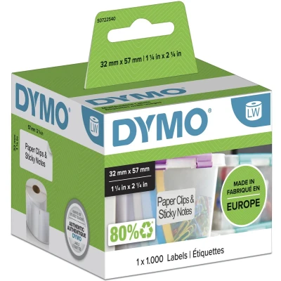 Afbeelding van DYMO originele LabelWriter multifunctionele labels 57 mm x 32 1000 zelfklevende etiketten Geschikt voor de labelprinters Gemaakt in Europa