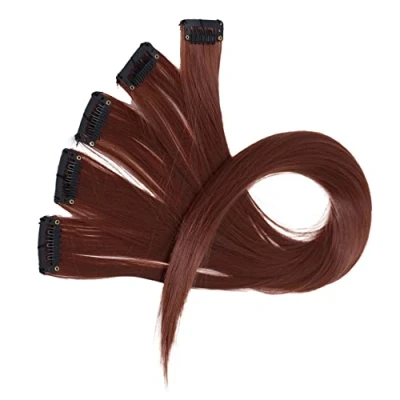 Afbeelding van CAISHA 60 cm kleurrijke strengen clip in extensions glad haar lang haarstukje roodbruin BST127
