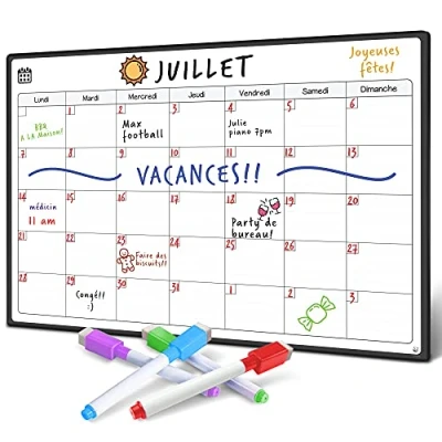 Afbeelding van SmartPanda Magnetische kalender voor koelkast, praktisch het plannen van familiemaaltijden, boodschappenlijstjes of studiehulp, magneetbord, maandelijks, in Frans