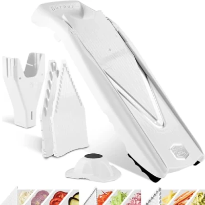 Afbeelding van Börner Mandoline V5 Starter 5 delige set 6 snijdiktes Geschikt als Frietsnijder BPA vrij en Roestvrij Wit