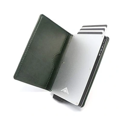 Afbeelding van Stealth Minimalistische portefeuille met pop up kaarthouder, in geschenkdoos, licht en dun aluminium creditcard etui RFID/NFC blokkering