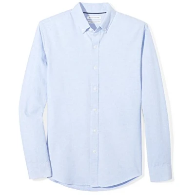 Image de Amazon Essentials Chemise Oxford à manches longues pour hommes, coupe ajustée, bleu, taille S