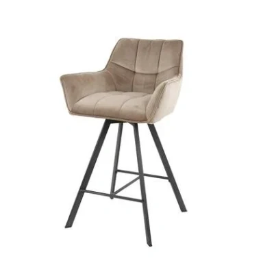 Afbeelding van AnLi Style Barstoel raster draaibaar Champagne velours