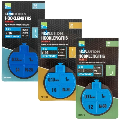 Afbeelding van Preston Onderlijnen N 50 Revalution Hooklengths Barbed 100cm (10 pcs) Maat : haak 12 0.17mm