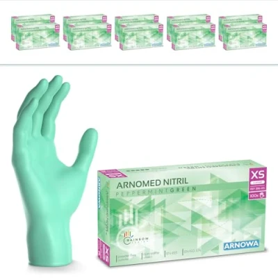 Afbeelding van ARNOMED Groene wegwerphandschoenen, nitril handschoenen, maat XS, wegwerphandschoen 2000 stuks (20 dozen), poedervrij en latexvrij, wegwerphandschoenen in S, M, L XL