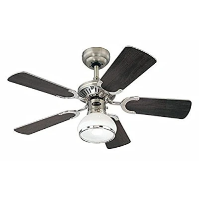 Afbeelding van 72415 Vijfbladige plafondventilator voor binnen en Princess Radiance II 90 cm lamp, donker tin/chroom afwerking met koepelglas