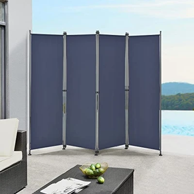 Image de Paravent de Confidentialité Brise Vue Séparateur à 4 Panneaux Résistant pour Extérieur Intérieur Acier Polyester 215 x 170 cm Bleu Foncé [pro.tec]