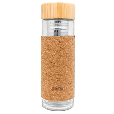 Afbeelding van Nerthus FIH 802 Thermoskan, 300 ml, dubbelwandig, theezeef, reisbeker, glazen theepot, 0,30 l, Acero roestvrij staal, helder