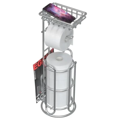 Afbeelding van Toiletpapierhouder verchroomd voor Mega Roll toiletpapierrollen, roestvrijstalen zakdoekdispenser met telefoon /doekhouder en tijdschriftenhouder