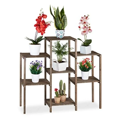 Afbeelding van Relaxdays plantenrek hout plantentafel bruin plantenstandaard bloemenrek L