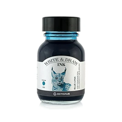 Afbeelding van Octopus Write and Draw Ink 456 Blue Lynx, waterdichte inkt om te schrijven en tekenen, kalligrafie inkt, lichtechte tekeninkt voor vulpen, glazen pen, kwast, 50 ml