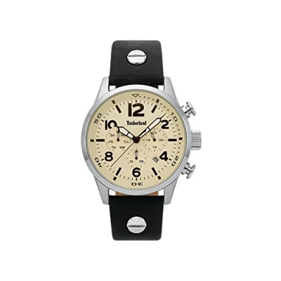 Afbeelding van Timberland Zwart Leren Horloge met Dag en Datum Functie