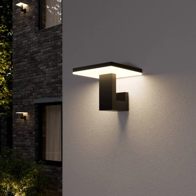 Afbeelding van Lucande LED wandlamp buiten 1licht aluminium, kunststof H: 15 cm donkergrijs, opaalwit Inclusief lichtbron