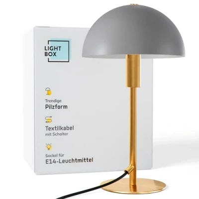 Afbeelding van Lightbox Paddenstoeltafellamp, hoogte 36 cm, diameter 20 tafellamp met tuimelschakelaar, glamoureuze ledlamp als bedlampje voor slaapkamer, E14, metaal