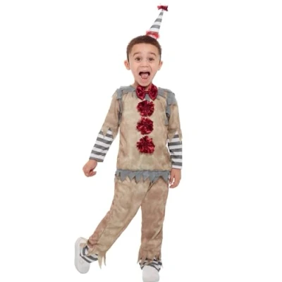 Afbeelding van Smiffy&#039;s Clown &amp; Nar Kostuum Ouderwetse Kind Bruin, Grijs Maat 90 Halloween Verkleedkleding