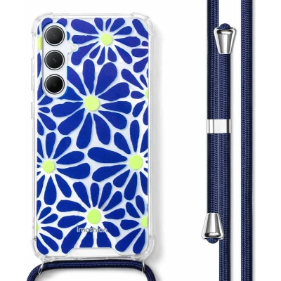 Afbeelding van iMoshion Hoesje Geschikt voor Samsung Galaxy A55 met Koord Design Meerkleurig / Cobalt Blue Flowers Connect