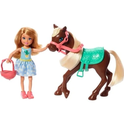 Afbeelding van Barbie GHV78 Club Chelsea Pop en Pony, 15 cm, Blond, met Outfit Accessoires