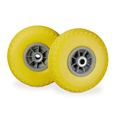 Afbeelding van Kruiwagenwielen, 2 stuks, massief rubber, 3,00 4 inch, as 20 mm, tot 80 kg, 260 x 85 geel/grijs