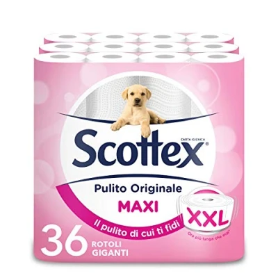Afbeelding van Scottex Schoon toiletpapier, zacht en duurzaam, XXL formaat, gemaakt in Italië, 36 mega rollen, 500 scheuren