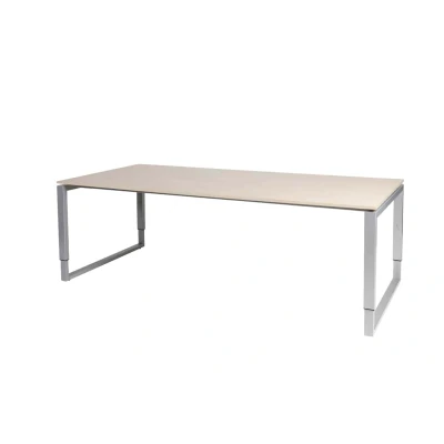 Afbeelding van Domino Plus vergadertafel, hoogte instelbaar (62 85cm) met 220x100cm &#039;zwevend&#039; lindberg (licht) eiken 25mm blad en aluminium (RAL9006) O poot frame