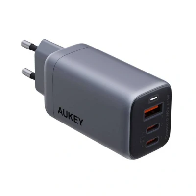 Afbeelding van Aukey 3 Port 67W PD Wall Charger with GaN Power Tech, grijs