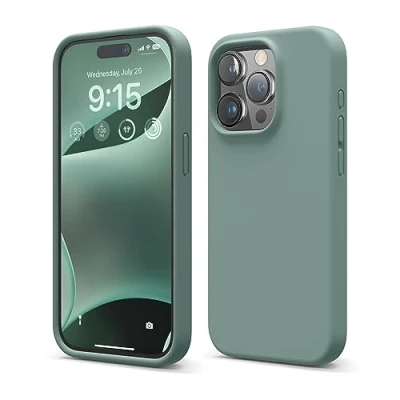 Afbeelding van elago Liquid siliconen hoesje compatibel met iPhone 15 Pro, hoogwaardige kwaliteit, integraal beschermend omhulsel [4 laags schokbestendige structuur], zachte anti kras microvezel voering (Nachtgroen)