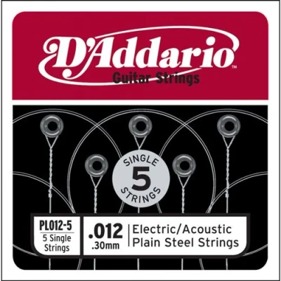 Image de D&#039;Addario PL012 5, .012 Pack de 5 Cordes au détail acier pur guitare