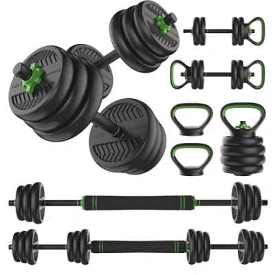 Afbeelding van Tunturi Halter en Dumbells Rubber Halterset 20 kg Halterstang met Gewichten Barbell Set Schroefsluiting 30 mm Anti Slip Grip