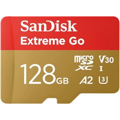 Afbeelding van SanDisk 128 GB Extreme Go Micro SDXC kaart + SD adapter (voor Android apparaten, gameconsoles, drones, actiecamera&#039;s, UHS I, tot 200 MB/s, V30, 5K, 4K, UHD, Rescue Pro, klasse 10, U3)