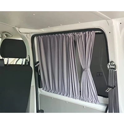 Afbeelding van BREMER SITZBEZÜGE Zonbeschermingsgordijnen compatibel met VW T5 T6 T6.1 Transporter Caravelle Korte wielbasis alleen voor tegenoverliggende schuifdeur en achterklep 3 ramen grijs camping 716 1