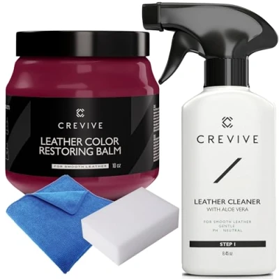 Afbeelding van CREVIVE Leerreiniger 240 ml en kleurende leerbalsem bordeaux 283,5 g kleurhersteller voor leer lederhersteller banken lederbalsem
