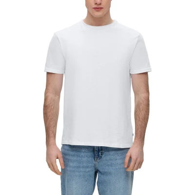 Afbeelding van QS MIT Flammgarnstruktur Tshirt basic, Heren, Maat: Small, Weiß