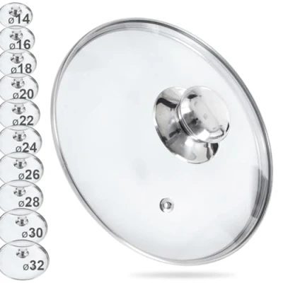 Afbeelding van ORION group glazen afdekzeil 22 cm topdeksel universeel deksel met roestvrijstalen ring voor tafel/pan 200 C hittebestendig glas Ø 14, 16, 18, 20, 22, 24, 26, 28, 30 (22 cm)