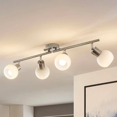 Afbeelding van Lindby plafondlamp 4 lichts metaal, glas H: 16.5 cm E14 mat nikkel, opaalwit