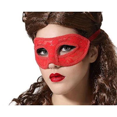 Afbeelding van Verkleed oogmasker rood kant patroon volwassenen Halloween/gemaskerd bal
