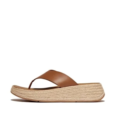 Afbeelding van FitFlop F Mode Espadrille Leather Flatform T/Post Sandals BRUIN Maat 40