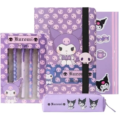 Afbeelding van Get Trend Hello Kitty Kuromi Set Papeterie Joli Cahier Trousse Kawaii Autocollants Stylos Bille École Bureau Anime Idée Cadeau (Violet Kuromi)