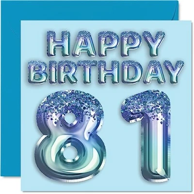 Afbeelding van Verjaardagskaart 81 jaar heren feestballon blauw glitter verjaardagskaarten voor jaar, overgrootvader, opa,