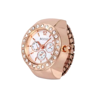 Afbeelding van Luxe Vingerhorloge Vinger Ring Horloge Finger Watch Rosé Wit Diamonds