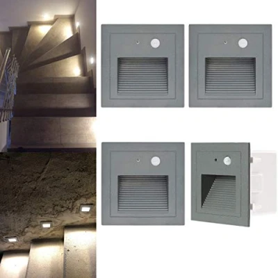 Afbeelding van Arotelicht Set van 4 led wandlampen 3 W, met bewegingsmelder, behuizing aluminium, grijs 230 V, warmwit, IP65 waterdicht
