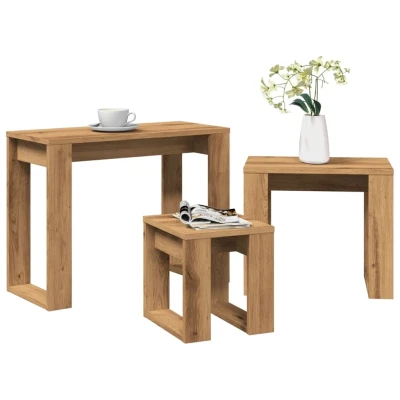 Afbeelding van vidaXL 3 delige Bijzettafelset bewerkt hout artisanaal eikenkleur