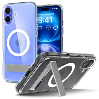 Afbeelding van Spigen S MagFit Ultra Hybride beschermhoes voor iPhone 16 [geïntegreerde standaard] [MagSafe compatibel] transparant